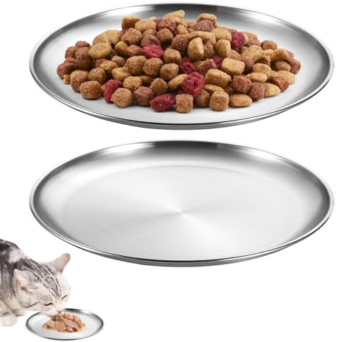 UOCAI 2 Cuencos Planos para Gatos de Acero Inoxidable, 14 cm comederos para Gatos para Gatos con Bigotes Anchos, Cuenco para Bebedero para Gatos, comederos para Gatos, comederos para Gatos