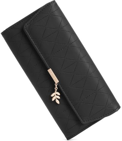 FALAN MULE Portefeuille Long pour Femme en Cuir synthétique avec 9 emplacements pour Cartes, Grand Porte-Monnaie zippé et de Nombreux Compartiments, Pochette, Noir, Minimaliste