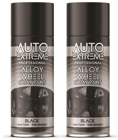 2 Pack Fast Drying Aerosol Car Spray Paint Alloy Wheel Black 400ML - All Purpose Automotive Spray Satin Finish for Restore Cars Metal Interior Exterior Shine