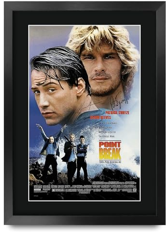 HWC Trading Point Break 1991 Keanu Reeves, Patrick Swayze Geschenke Geduckter Poster Signiertes Autogramm Foto für Fans von Film Memorabilien - A3 Gerahmt