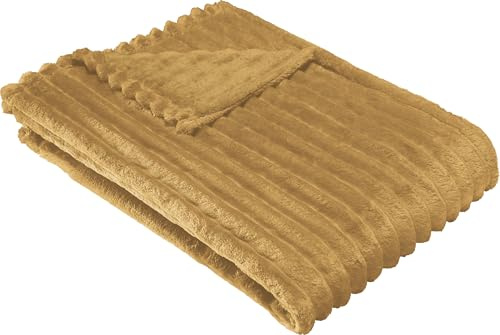 Erwin Müller Wohndecke Aosta Fleece in Cordoptik Ocker Größe 180x220 cm