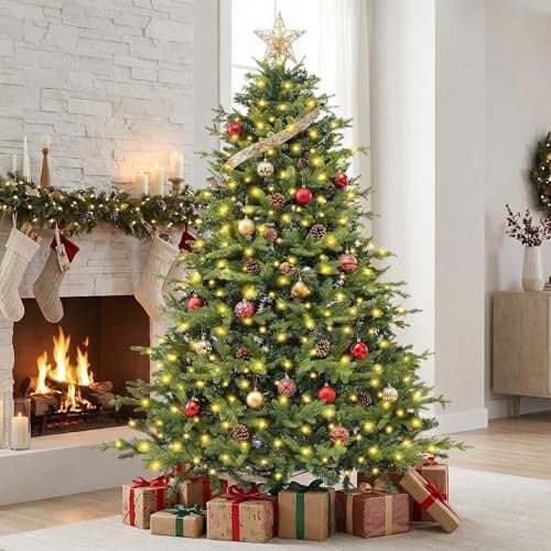 Albero di Natale artificiale, 180 cm, illuminato – Albero di Natale a LED con luci bianche calde, 1000 PE PVC di alta qualità, pieghevole per decorazioni natalizie per interni