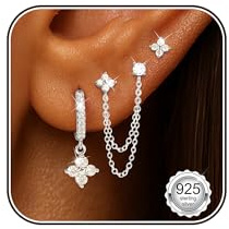 ZOERAY 3 Paar Ohrringe Gold Silber 925 Hängend Damen Wasserfest Set | 18K Vergoldet Creolen Ohrstecker Silber Hängend Kleeblatt,Hypoallergen Goldene Ohrringe Stecker ,Schmuck,Geschenke für Frauen