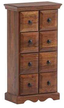 Woodkings Kommode Merlow aus massiver Akazie – Schmale Schubladenkommode mit 8 Schubladen – Hochformat 42 x 82 cm