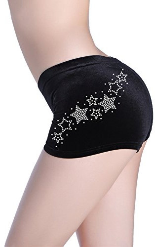 CrystalsRus 9-11 Years Transparent Stern Spitze Shorts Gymnast Diamante Dance Trikotanzug Schwarz Stretch Samt Ballett