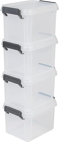 Iris Ohyama, Aufbewahrungsbox aus Kunststoff, 2-Liter-Aufbewahrungsbox für den Schreibtisch, 4er-Set, MBX-2, transparent, stapelbar, Verschlussclips ? B22,5 x T17 x H14,5 cm
