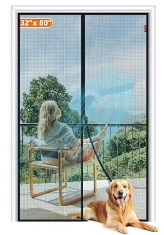 MAGZO Magnetic Screen Door Fits Door Size 32x80, Hands-Free Mesh Gray