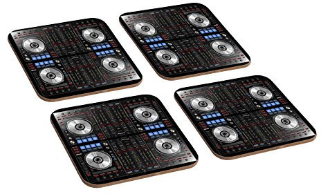 DJ Deck EDM House Techno Awesome Untersetzer-Set aus Holz, 4-teilig