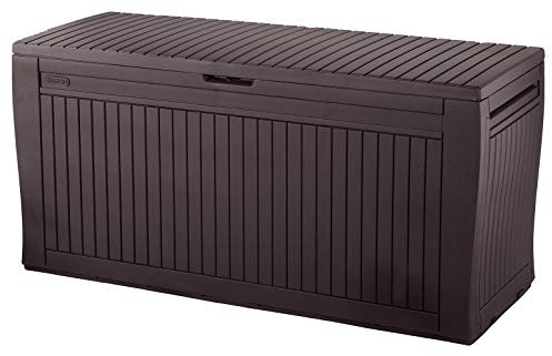 Keter Comfy Aufbewahrungsbox für den Außenbereich, Kunstharz, Kunststoff, Holzoptik, wetterfest, Braun