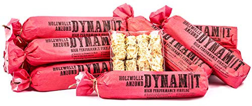 XXL Holzwolle Anzünder in Dynamitoptik, 12 Stück,Brenndauer ca. 1h / Stück, Kamin-Anzünder und Grill-Anzünder (Ofen-anzünder, Anzündwolle, Anzündhilfe, Firelog) - schnell und umweltfreundlich