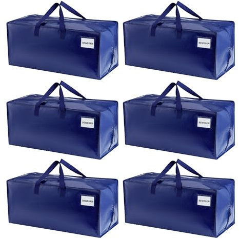 VENO Lot de 6 Sac Rangement Vêtements grand, Sacs Déménagement Pliable avec Sangles de Sac à Dos et Poignées Solides, Alternatives aux Cartons de Déménagement (Bleu, Lot de 6)