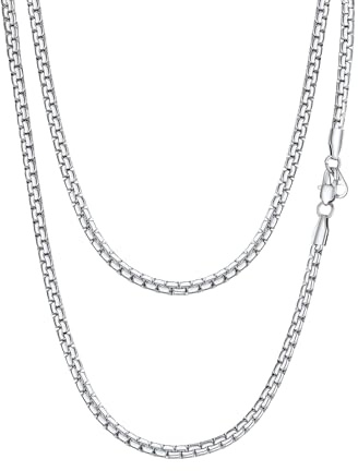PROSTEEL Erbskette 4mm breit Herren Halskette Edelstahl platte Venezianierkette Gliederkette 76cm Kettelänge Biker Punk Rock Schmuck für Männer Jungen, silber