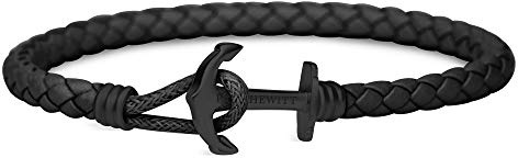 PAUL HEWITT Bracelet Homme & Femme PHREP Lite - Cadeau Femme & Homme, Bracelet Cuir Ancre Marine (Noir), Fermoir Ancre en INOX IP (Noir)