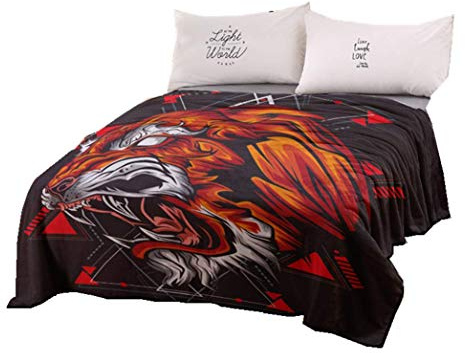 3D Tiere Samt Neuheit Decke Baby Swaddlers Leopard Brille Welpen Löwe Blume Brüllen Tiger Hirsch Blau Schwarz Sofa Plaid Bett Bbüro Werfen für Kind Erwachsene (Löwe, 150x220cm)