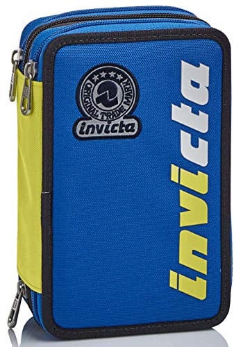 Invicta Federmäppchen, Mäppchen, mehrfarbig, Federtasche für Schreibwaren, Etui mit Stiften, Kugelschreiber, & mehr, 3 Fächer, Mädchen & Jungen, Schule - Grundschule, XXL KUPANG blau/gelb