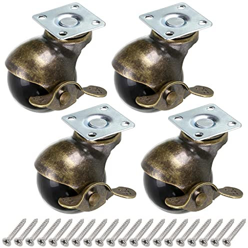 Skelang Ruote Girevoli a Sfera, Rotella a sfera di bronzo, rotella a sfera di 50 mm, rotella a sfera rotonda con freno, sostituzione per mobili, divani, sedie, armadi, 4 pezzi