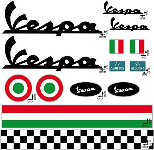 Adesivi per Casco Kit VESPA - Nero Rosso Blu Giallo Arancione - Strisce Italia Cerchio Bandiera Scacchi Helmet VINILE LUCIDO HD