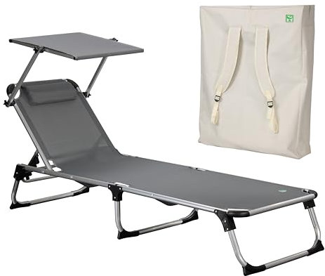 Totò Piccinni Lettino prendisole KAMP Pieghevole Leggero Alluminio CUSCINO e BORSA Zaino (Grigio)