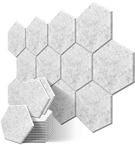 JBER Lot de 12 panneaux acoustiques hexagonaux professionnels en mousse insonorisante, rembourrage insonorisant, carreaux muraux haute densité pour traitement acoustique, 35,6 x 30,5 x 1 cm, gris