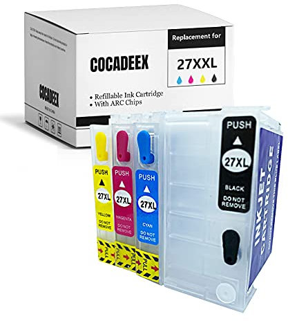 COCADEEX Leere nachfüllbare Tintenpatrone für 27XL 27XXL Tinte, funktioniert mit Workforce WF-3620 WF-7620 WF-7610 WF-3640 WF-7110 WF-7210 WF-7710 WF-7715 WF-7720 Drucker