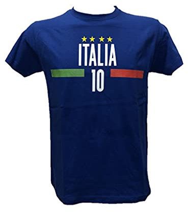 T-Shirt Uomo Maglia Bianca/Blu Italia Numero 10 per Veri Tifosi Italiani, Stampata Direttamente su Tessuto. Forza Azzurri (Blu, XL)