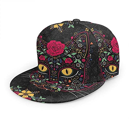 Oaieltj Unisex Baseball Cap Herren Damen Einstellbare Snapback Trucker Hat Mode Hip-Hop Baseball Cap, Day of the Dead Kitty Cat Sugar Skull, One size
