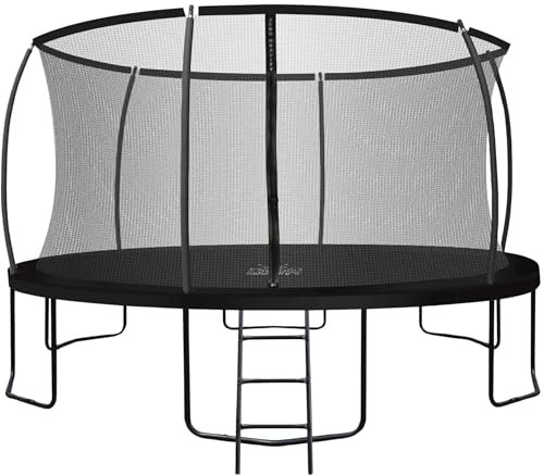 Zero Gravity Outdoor Trampolin Ø 183, 244, 305, 366, 427cm - TÜV-geprüfte Gartentrampoline inkl. Leiter - Sturmsicher in 5 Minuten - Aufbauvideo (427cm / 14ft / Black)