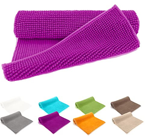 heimtexland ® Badvorleger Chenille Super Flauschig Saugstark Badteppich Badematte Ökotex Typ771 Lila 70 x 120 cm