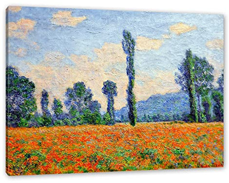 Pixxprint Claude Monet - Mohnfeld Giverny, Größe: 60x40cm, Leinwandbild, fertig gespannt, Wandbild, Dekoration, Kunstdruck, kein Poster
