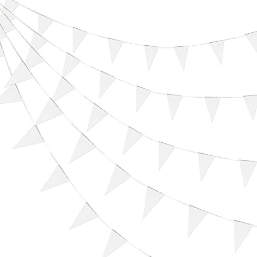 Consummate 30 m weiße Blanko-Wimpelbanner, Flaggen, zum Aufhängen, dreieckige Wimpelkette, DIY-Flaggen für große Eröffnung, Hochzeit, Kindergeburtstag, Party-Dekorationen, 60 Stück