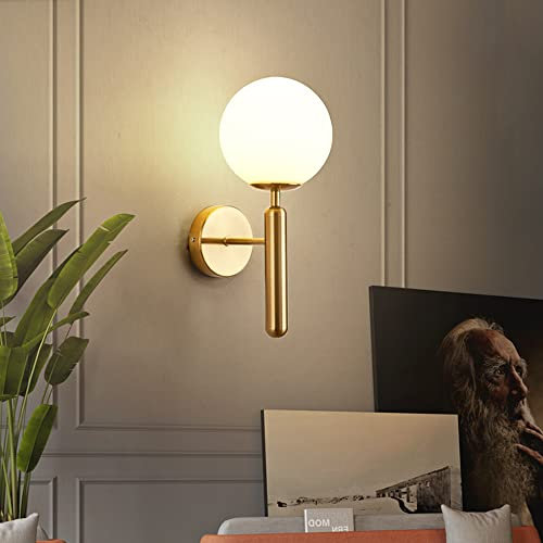 Mengjay Moderne Wandleuchte LED Kugel Wandlampe Spiegellampe Glaskugel LED Wandleuchten Modern wandleuchte innen Metall Edelstahl Halterung,wandleuchten wohnzimmer, Schlafzimmer, E27. (A)