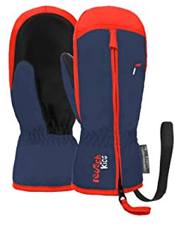 Reusch Ben Mitten extra warme und weiche Fausthandschuhe Winterhandschuhe Fäustlinge Kinder Babys Kleinkinder Mädchen und Jungen mit einem Reißverschluss, dunkelblau-rot, IV (ca. 4-5 Jahre)