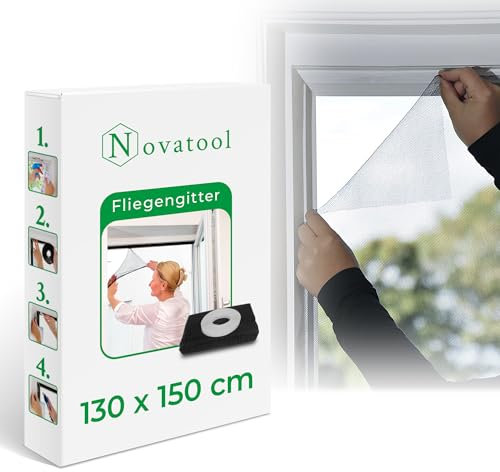 Novatool Fliegengitter Fenster 130x150 anthrazit individuell kürzbar Insektenschutz Fliegennetz Fensternetz Mückennetz Mückengitter Fenstergaze