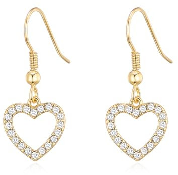 Philip Jones Gold Plated Open Heart Drop Earrings Created with Zircondia® Crystals