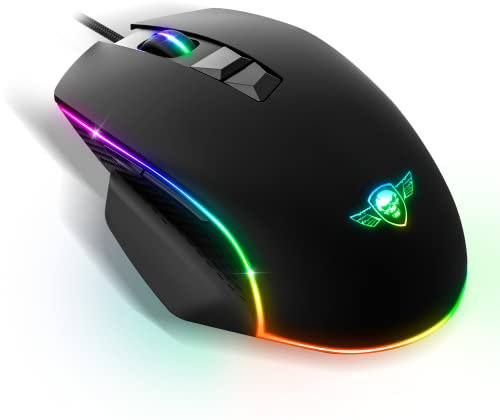Spirit Of Gamer Pro M1, Mouse Gaming con filo, 7 Pulsanti programmabili, Sensore Ottico 8000 DPI, Retroilluminazione RGB personalizzabile, Mouse Ergonomico con Poggiapollice, Compatible PC Gaming