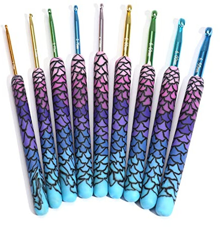 JOZEA 𝐇ä𝐤𝐞𝐥𝐧𝐚𝐝𝐞𝐥𝐧 𝐒𝐞𝐭, 9 Größen Stricken Nadel, Crochet Hooks, 9 Stück (2.25/2.75/3.25/3.75/4.0/5.0/5.5/6.0/6.5mm), für Anfänger, Weicher Tongriff Häkelnadel Set