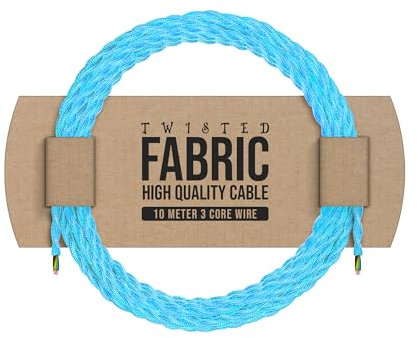 LEDSone 10 Meters 3 Core Twisted Fabric Braided Flex Lighting Cable, Vintage Electrical Cable UK Wire for Industrial Pendant Lights or Other Appliances (Light Blue)