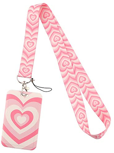 Cordon tour de cou rose avec porte-cartes pour clés d'identité, étui en plastique rigide pour enseignants, étudiants, enfants