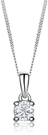 MIORE Diamant Schmuck Damen Halskette mit Anhänger 0,20 Ct Solitär Diamant Klassische Kette aus Weißgold 14 karat / 585 Gold, 45 cm lang