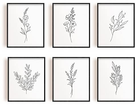 INFUNLY Set of 6 Abstract Flowers Wall Art Print Unframed Nordic Style Wall Plant Painting 8X10 Canvas Minimalist Leaves Wall Poster Prints for Bedroom Living Room Home Christmas Decor