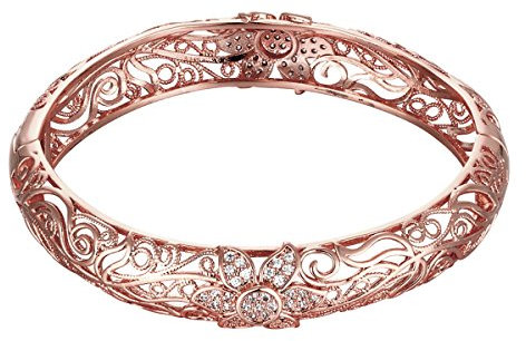 ST.REGION Bracciale rigido in filigrana con zirconi cubici e oro rosa, zirconia cubica, Zirconia cubica