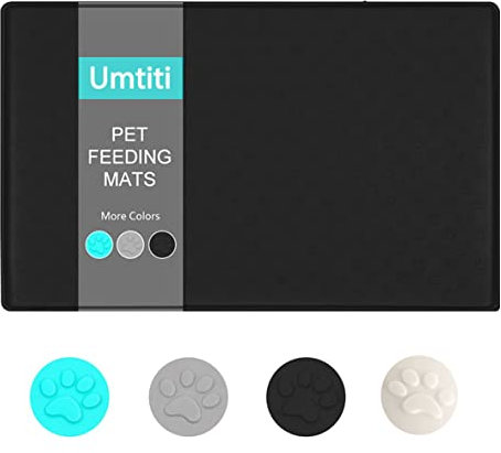 Umtiti Bowl Mat for Dogs and Cats (48 x 30 cm, Black), Waterproof Non-Slip Silicone Dog Bowl Feeding Bowl Mat, Waterproof Mat with Rim, Dishwasher Safe, M-1 Piece, Black