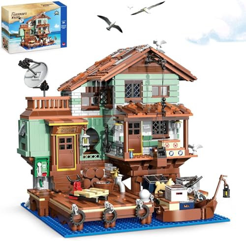 QLT QIAOLETONG Ideas Fishermans Wharf Architecture Klemmbausteine Bausteine,Creative Fishing Village Store Haus Mini Bausteine deko Geschenk für Erwachsene und Mädchen 8-12+ (Nicht Ideas 2100PCS)