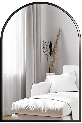 Dripex Specchio da parete Arco 50x75 cm con cornice in alluminio, specchio decorativo da parete HD Specchio cosmetico per bagno/spogliatoio/soggiorno, specchio infrangibile (Nero)
