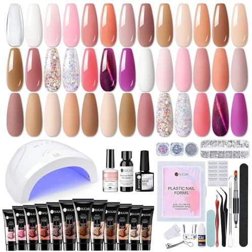 UR SUGAR Polygel Starter Set mit UV Lampe 48W, 20 Farben Nagelverlängerungs Set Poligelnagel Starterset Gelnägel Starterset UV Nägel Set Maniküre Komplette
