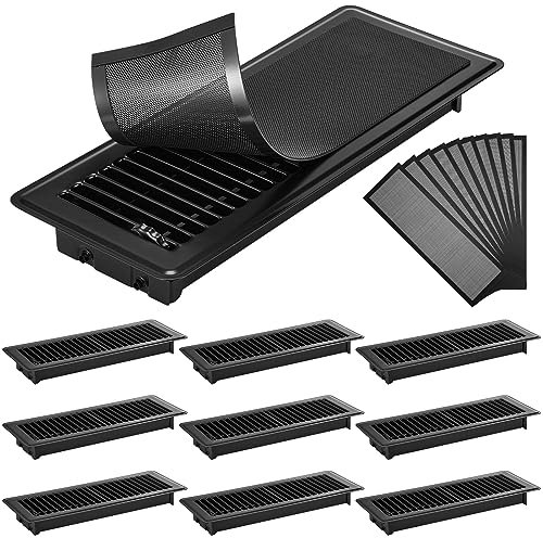 Retisee 10 Stück rechteckige Bodenregister 10 x 30,5 cm mit 10 Stück Air Magnetic Floor Hair Vent Screen Cover Metal Black Floor Vent Mesh Vent Screen for Home, Black