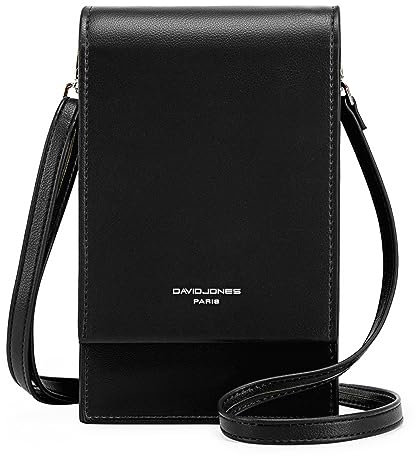 David Jones - Sac Bandoulière Téléphone Portable Femme - Petit Sac à Main Porté Epaule - Mini Pochette Sacoche Elégant - Simili Cuir PU - Ville Travail Voyage Soirée - Noir
