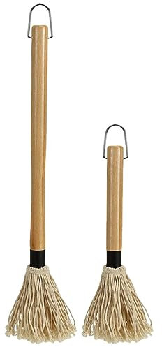 Mop Grill Basting Mop 2pcs Long Wood Handle BBQ Sauce Brushes Cotton Fiber Heads Barbecue Mop for Roasting Grilling Steak Brush