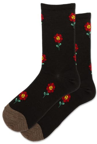 Hot Sox Damen Crew-Socken aus Wollmischgewebe, Blumenmuster, 1 Paar, niedliche und Bequeme Geschenke Violette Blumenwolle, Lila Blume (Wein), 36.5-43 EU