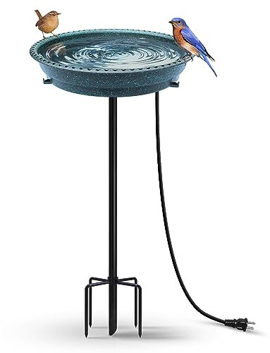 BIRD WISH Beheizte Vogeltränke, stabile 5-Zinken-Metallbasis, Thermostat-Steuerung, Wetterbeständigkeit, alle Jahreszeiten erhältlich, 75 W, beheizte Vogeltränke für den Außenbereich, für den Winter,